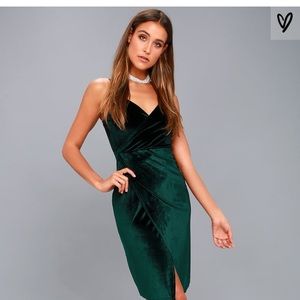DARK GREEN VELVET BODYCON WRAP DRESS